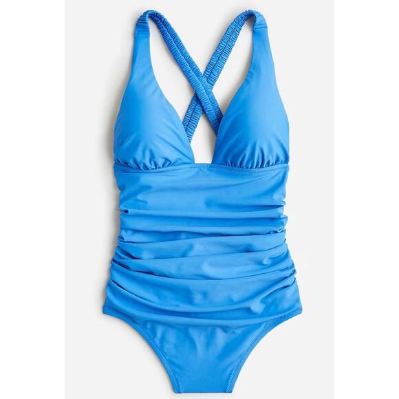 NEW J. Crew Women’s Size 0 Scrunchie-strap Plunge One-Piece In Blue NWT - Picture 1 of 6